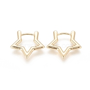 Brass Huggie Hoop Earrings, Long-Lasting Plated, Star, Real 18K Gold Plated, 19x21x2.5mm, Pin: 1mm(EJEW-F245-03G)