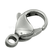 Stainless Steel Lobster Claw Clasps, Parrot Trigger Clasps, Manual Polishing, about 9mm wide, 15mm long, hole: 2mm(X-316-FL15A)