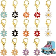 Daisy Alloy Enamel Pendant Decorations, Alloy Lobster Clasps Charm, Clip-on Charms, for Keychain, Purse, Backpack Ornament, Mixed Color, 40mm, 7 colors, 2pcs/color, 14pcs/set(PALLOY-PH01608)