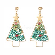Shell Pearl & Glass Braided Christmas Tree Dangle Stud Earrings, 304 Stainless Steel Wire Wrap Big Drop Earrings for Women, Colorful, 60mm, Pin: 0.8mm(EJEW-TA00090)