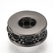 Brass Micro Pave Cubic Zirconia Beads, Flat Round, Black, Gunmetal, 7x3mm, Hole: 3mm(ZIRC-Q013-138B)