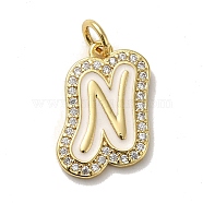 Brass Micro Pave Cubic Zirconia Pendants, with Jump Rings, Real 18K Gold Plated, Letter N, 20.5x13x2mm, Hole: 3.8mm(KK-K354-02G-N)