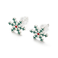 Christmas Theme Brass Stud Earrings, Snowflake, 9x9mm(EJEW-D062-01G-S)