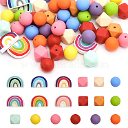 CHGCRAFT 18 Style Food Grade Eco-Friendly Silicone Beads, Chewing Beads For Teethers, DIY Nursing Necklaces Making, Octagon & Round & Rainbow, Mixed Color, 14~18x14~25x9~15mm, Hole: 2~3mm, 66pcs/box(SIL-CA0001-62)