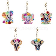 DIY Diamond Painting Keychain Kits, Including Acrylic Board, Keychain Clasp, Bead Chain, Resin Rhinestones Bag, Diamond Sticky Pen, Tray Plate and Glue Clay, Elephant, 110~150x70~100mm, 5pcs/set(DIAM-PW0010-67H)