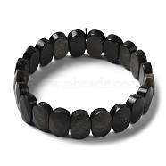 Natural Golden Sheen Obsidian Beaded Stretch Bracelet, Gemstone Jewelry for Women, Oval, Inner Diameter: 2-1/8 inch(5.4~5.5cm)(G-E010-01-05)