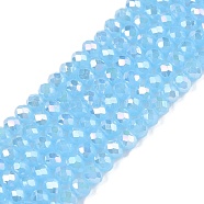 Electroplate Glass Beads Strands, Imitation Jade Beads, AB Color Plated, Faceted, Rondelle, Pale Turquoise, 2.9~3.3x2mm, Hole: 0.8mm, about 148~150pcs/strand, 15.55~15.75 inch(39.5~40cm)(EGLA-A044-J2mm-B04)