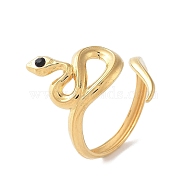 304 Stainless Steel Open Cuff Rings, with Rhinestone, Snake, Real 18K Gold Plated, 23mm, Inner Diameter: 17.5mm(RJEW-M020-03G-05)