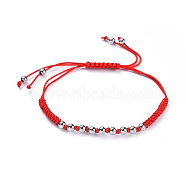 Adjustable Nylon Cord Braided Bead Bracelets, with Brass Beads, Cadmium Free & Lead Free, Platinum, 1-1/8 inch~3 inch(2.8~7.7cm)(BJEW-JB04426-03)