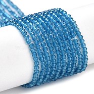 Transparent Glass Beads Strands, Faceted Round, Steel Blue, 2x2mm, Hole: 0.6mm, about 184pcs/strand, 14.49''(36.8cm)(GLAA-H021-03-12)