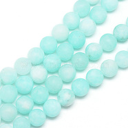 Natural White Jade Bead Strands, Dyed, Frosted, Round, Pale Turquoise, 8~9mm, Hole: 1mm, about 46~48pcs/strand, 14.9 inch(X-G-R297-8mm-56)