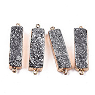 Natural Druzy Agate Links Connectors, with Light Gold Brass Findings, Dyed, Cuboid, Light Grey, 43~46x10~12x9~12mm, Hole: 1.8mm(G-T131-89D)