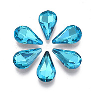 Pointed Back Glass Rhinestone Cabochons, Faceted, Back Plated, Teardrop, Aquamarine, 12.5x7.5x3mm(RGLA-T081-8x13mm-12)