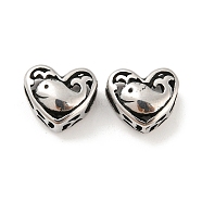 316 Surgical Stainless Steel  Beads, Heart, Antique Silver, 10x12x7mm, Hole: 4.2x3.7mm(STAS-Q304-14AS)