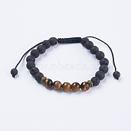 Adjustable Nylon Cord Braided Bead Bracelets, with Lava Rock, Tiger Eye Beads & Alloy Findings, 2-1/8 inch(54mm)(BJEW-F308-57G)