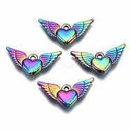 Rainbow Color Alloy Pendants, Cadmium Free & Lead Free, Heart with Wing, 13.5x25x4mm, Hole: 1.5mm(PALLOY-S180-069-RS)