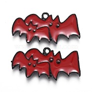 Halloween Theme Alloy Enamel Pendants, Red Bat, Electrophoresis Black, 13x27.5x1.5mm, Hole: 1.6mm(ENAM-J649-08B-01)