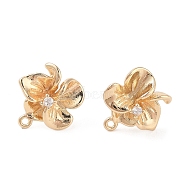 Brass Stud Earring Findings, Flower, Real 14K Gold Plated, 14x13.5mm, Hole: 1.2mm, Pin: 0.8mm(KK-N256-06G)