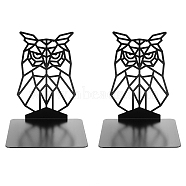 Non-Skid Iron Bookend Display Stands, Adjustable Desktop Heavy Duty Metal Book Stopper for Shelves, Blakc, Owl Pattern, 115x120x145mm(OFST-PW0005-33H)
