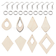 Natural Wood Big Pendants, with Iron Jump Ring and Earring Hooks, Antique White, 240pcs/set(DIY-TA0008-66)