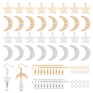 DIY Moon & Star Dangle Earring Making Kit, Including Brass Connector Charms & Earring Hooks & Jump Rings, Golden & Stainless Steel Color, 100Pcs/box(DIY-UN0004-31)