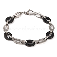 304 Stainless Steel Coffee Bean Chain Bracelets, with 201 Stainless Steeel Findings, Stainless Steel Color, Black, 8-1/4 inch(21cm)(BJEW-B078-67EBP)