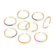 Real 16K Gold Plated Brass Enamel Cuff Rings, Open Rings, Cadmium Free & Nickel Free & Lead Free, Mixed Color, US Size 7 3/4(17.9mm)(RJEW-Q165-006-NR)