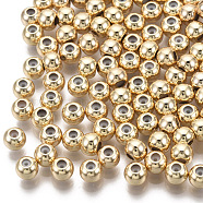 Brass Beads, with Rubber Inside, Slider Beads, Stopper Beads, Nickel Free, Round, Real 18K Gold Plated, 5x4mm, Hole: 2mm, Rubber Hole: 0.9mm(KK-T063-004B-NF)