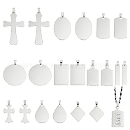 WADORN 20Pcs 10 Styles Stainless Steel Stamping Blank Tag Pendants, for Necklace Men Jewelry Making, with Snap on Bails, Mixed Shapes, Stainless Steel Color, 30~61x9~42x1mm, Hole: 7x3~3.5mm, 2pcs/style(STAS-WR0001-09)