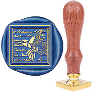 DIY Scrapbook, Brass Wax Seal Stamp and Wood Handle Sets, Hummingbird Pattern, 89mm, Stamps: 25x25x14.5mm(AJEW-WH0107-048)