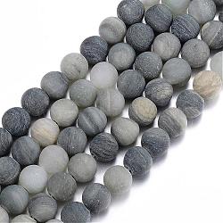 Frosted Round Natural Green Rutilated Quartz Beads Strands, 6mm, Hole: 1mm, about 62pcs/strand, 15.7 inch(G-E309-6mm-01)