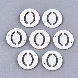 Natural Freshwater Shell Links Connectors, Flat Round with Letter, Letter.O, 14.5x1.5mm, Hole: 0.9mm(X-SHEL-S276-120O)