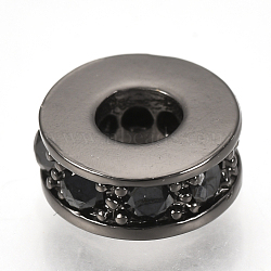 Brass Micro Pave Cubic Zirconia Beads, Flat Round, Black, Gunmetal, 7x3mm, Hole: 3mm(ZIRC-Q013-138B)