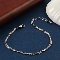 Brass Rope Chain Bracelets for Women, Long-Lasting Plated, 901 Stainless Steel Clasp, Lead Free & Cadmium Free, Platinum, 6-1/2 inch(16.5cm)(BJEW-G735-08P)