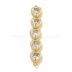 Rack Plating Brass Clear Cubic Zirconia Connector Charms, Real 18K Gold Plated, Long-Lasting Plated, Cadmium Free & Lead Free, Heart, 47x8x4mm, Hole: 1.2mm(KK-C074-19G-02)