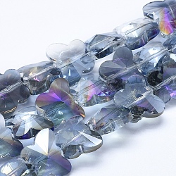 Electroplate Glass Beads Strands, Half Plated, Faceted, Butterfly, Purple Plated, 12x15x8mm, Hole: 1mm, about 25pcs/strand, 10.8 inch(27.5cm)(EGLA-F133-HP03)