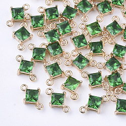 Transparent Glass Links connectors, with Brass Findings, Faceted, Rhombus, Light Gold, Sea Green, 11x7x4mm, Hole: 1mm, Side Length: 5mm(GLAA-T007-14B)