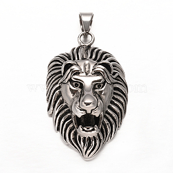 Lion 304 Stainless Steel Big Pendants, Antique Silver, 62x39x20mm, Hole: 8x10mm(STAS-F095-36)