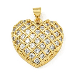 Rack Plating Brass Pave Cubic Zirconia Pendants, Lead Free & Cadmium Free, Real 18K Gold Plated, Heart, Real 18K Gold Plated, 23.5x23x7mm, Hole: 4.5x3.5mm(KK-U029-08G-01)