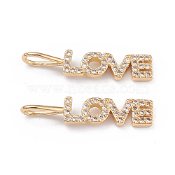 Brass Micro Pave Clear Cubic Zirconia Pendants, Long-Lasting Plated, Word Love, for Valentine's Day, Real 18K Gold Plated, 24x5x1.6mm, Hole: 3x4mm(X-ZIRC-L093-76G)