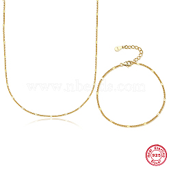 925 Sterling Silver Jewelry Set, Link Chain Necklaces & Bracelet, with 925 Stamp, Real 18K Gold Plated, 6-3/4 inch(17cm), 15-3/4 inch(40cm)(UW2012-1)
