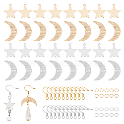 DIY Moon & Star Dangle Earring Making Kit, Including Brass Connector Charms & Earring Hooks & Jump Rings, Golden & Stainless Steel Color, 100Pcs/box(DIY-UN0004-31)
