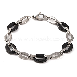 201 Stainless Steel Coffee Bean Chain Bracelets, with 304 Stainless Steel Clasps, Stainless Steel Color, Black, 8-1/4 inch(21cm)(BJEW-B078-67EBP)