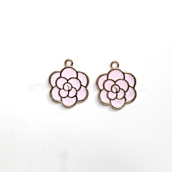 Alloy Enamel Pendants, Peony, Golden, Pink, 18x20.5mm(ENAM-CJC0004-11A)