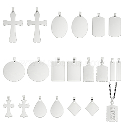 WADORN 20Pcs 10 Styles Stainless Steel Stamping Blank Tag Pendants, for Necklace Men Jewelry Making, with Snap on Bails, Mixed Shapes, Stainless Steel Color, 30~61x9~42x1mm, Hole: 7x3~3.5mm, 2pcs/style(STAS-WR0001-09)