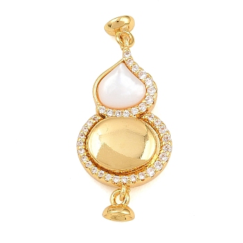 Brass Micro Pave Clear Cubic Zirconia Magnetic Clasps, Gourd, with Natural Shell, Real 18K Gold Plated, 28mm