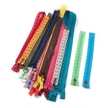 Nylon Zipper, Zip-fastener Components, for Garment Accessories, Mixed Color, 23.5~76x2.5~3x1.7~2.5cm