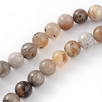 Natural Bamboo Leaf Agate Round Bead Strands, 6mm, Hole: 1mm, about 62pcs/strand, 15.5 inch
