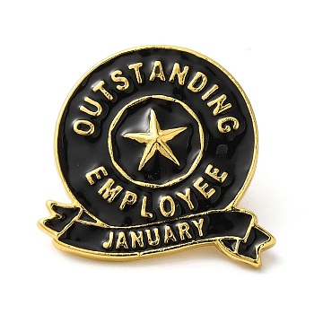 Golden Tone Alloy Outstanding Employee of The Month Enamel Pins, Employee Reward Broch, Black, January, 23x24x2mm