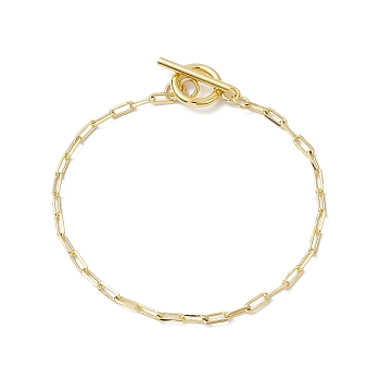 Brass Paperclip Chains Bracelets for Women, with 304 Stainless Steel Toggle Clasps, Golden, 7-1/2 inch(19.1cm)